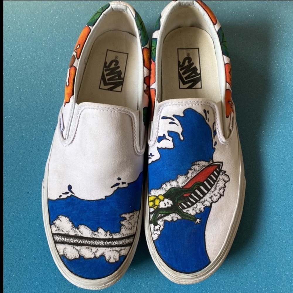 Custom artist design Vans classic slip-on Hawaiian surfboard Beach themed unisex - Picture 12 of 12